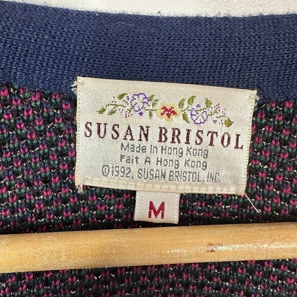 Vintage 90s  Susan Bristol  Metallic Cross Front Cardigan Sweater  Paisley  M - Picture 2 of 4